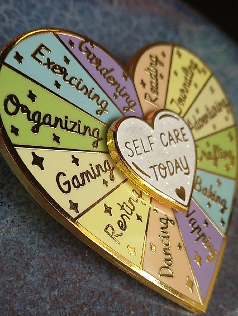 Self Care Today Heart Spinner Enamel Pin - Pastel Rainbow - Picture 3 of 4